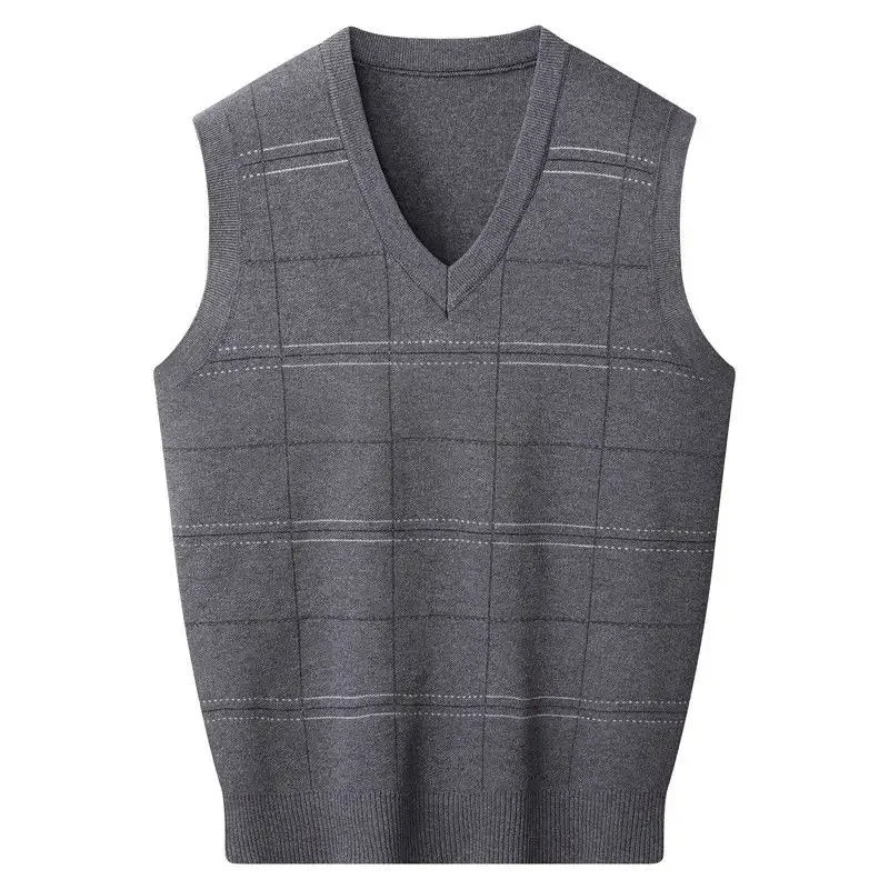 Knitted Sweaters for Men Letter Waistcoat Man Clothes Plaid Vest V Neck Sleeveless Overfit Maletry Cotton Knitwears Classic Ugly