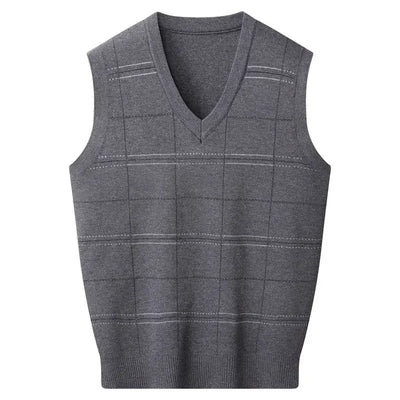 Knitted Sweaters for Men Letter Waistcoat Man Clothes Plaid Vest V Neck Sleeveless Overfit Maletry Cotton Knitwears Classic Ugly