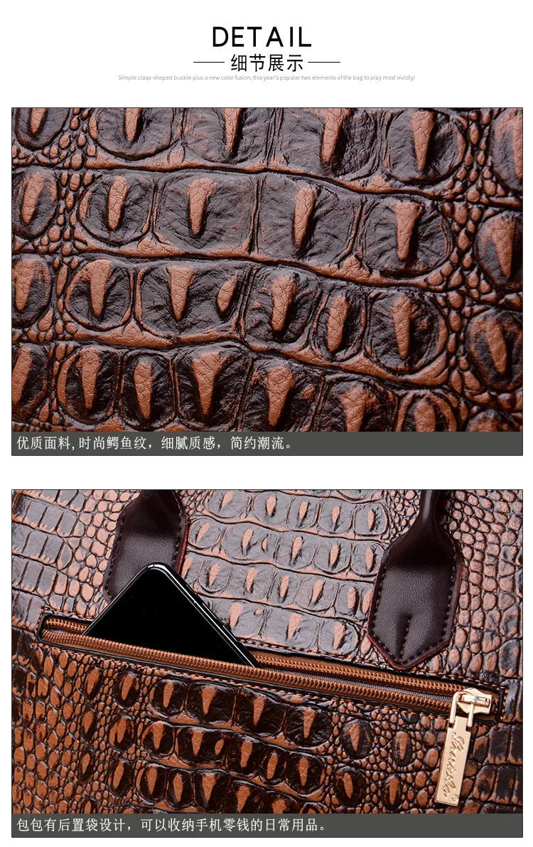 Vintage Fashion Crocodile Genuine Leather Luxury Ladies Handbags Women Bags Designer Woman Shoulder Bag Female Bolsas Feminina