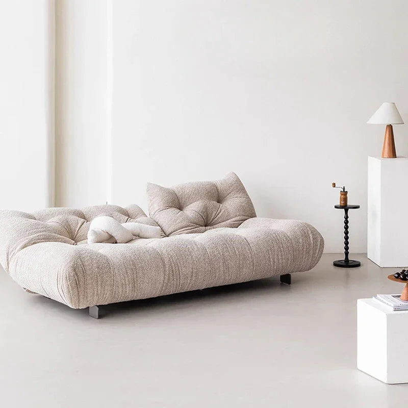 Alpaca Velvet Creamy Style Sofa Bed Foldable for Small Rooms Multifunctional for Lounging Sleeping Lazy Comfort Furniture FYLS