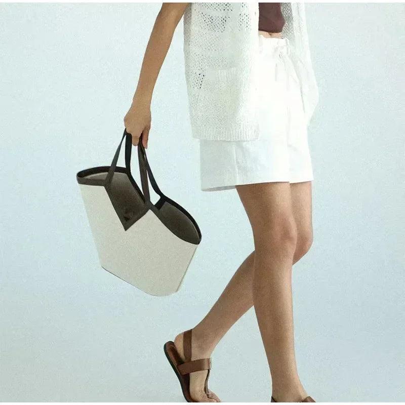 Fashion brand designer tote bags light luxury high-end v-shaped handbag simple versatile canvas bag large capacity