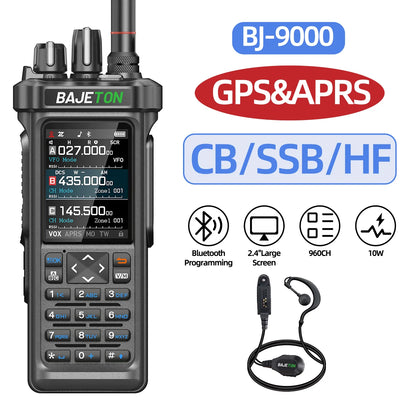 BAJETON BJ-9000 GPS APRS Walkie Talkies 10W CB 27Mhz CB/SSB/HF Receive Bluetooth Programming NOAA ShortWave For RT-950 Ham Radio