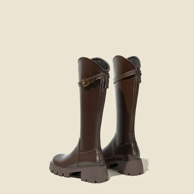 Women Knee High Boots Fashion Knight Long Booties Square High Heels Autumn Winter Warm Short Plush Shoes 2025