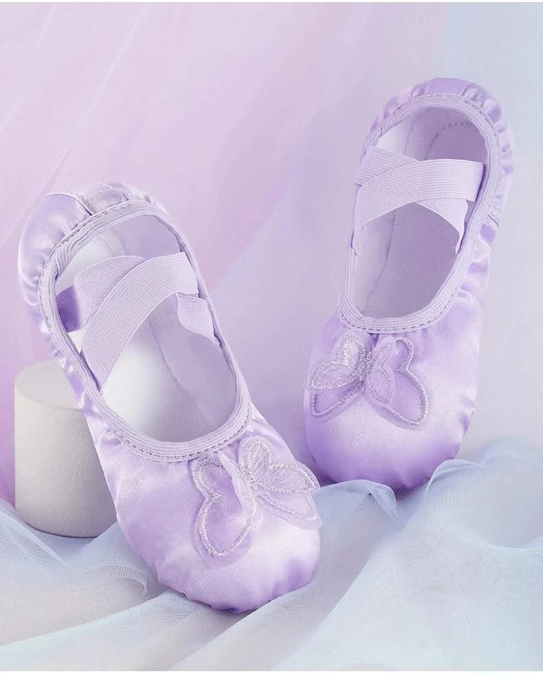 Children Girls Woman Canvas Butterfly Knots Soft Sole Ballet Slippers Practise Ballerina Dance Shoes