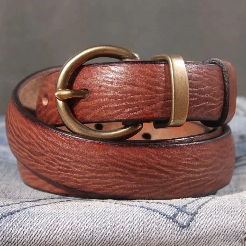 Genuine Leather Brass Buckle Belt for Women | Jeans Casual Dress |  Ladies Designer Trendy Belts Waistband