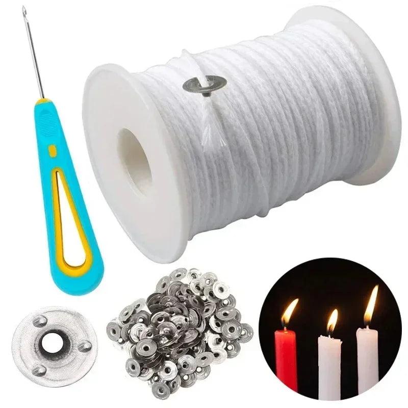 100pcs candle holder 61m cotton wick smokeless aromatherapy cylindrical thread making kit diy maker