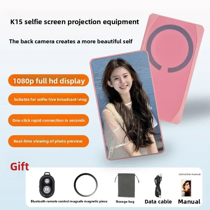 Portable Phone Selfie Screen Display Projector Magnetically Attached Rear Screen Booster for HighQuality Live Videos and Selfie