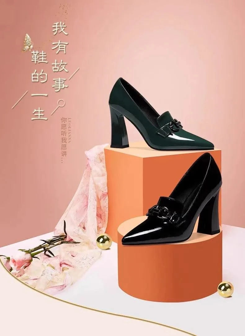 Waterproof Shallow Patent Leather Platform High Heels Shoes | Large Size | High Quality Women's Fashion Shoes 2025 New