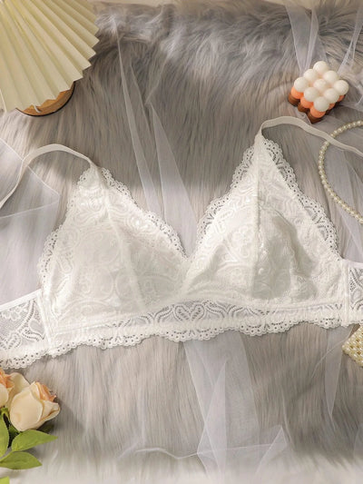 Women's plus size bra embroidered lace flower without steel