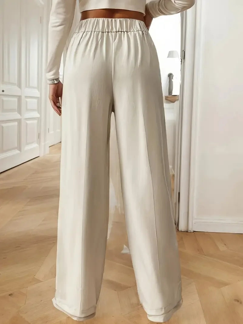 Women's High Waist Wide Leg Pants - 2025 New Flowy Floor-Length Trousers, Minimalist Straight Fit Lounge Pants with Elastic Wais