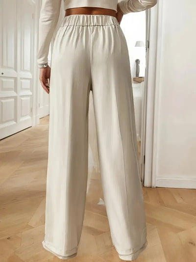 Women's High Waist Wide Leg Pants - 2025 New Flowy Floor-Length Trousers, Minimalist Straight Fit Lounge Pants with Elastic Wais