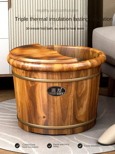 Foot Soaking Wooden Bucket Solid Wood Bath Calf Wooden Foot Washing Bucket Insulation Wooden Basin Foot Soaking Bucket