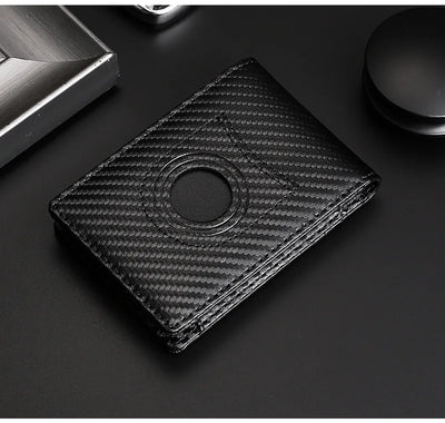 Slim carbon fiber wallet with AirTag pocket and textured cutout