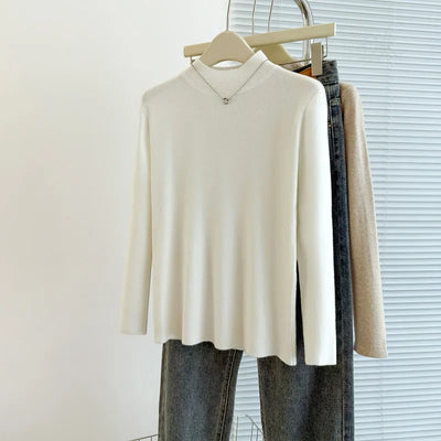 Sweaters Autumn Women Mock Neck Ruffles Sweater Long Sleeve Knitted Bottoming Solid Pullovers Jumpers Casual Sweater Winter