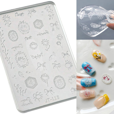 Geometric Bowknot Grid Lace Flora Edge Nail Art Silicone Carving Mold Mould Star Daisy Flower Charms Bow Tie Snowflake Template