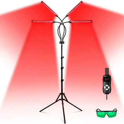 4 Head Red Light Therapy Lamp Infrared Light w/Timer Adjustable 660nm 850nm Near Infrared Light for Body Pain Relief Skin Care