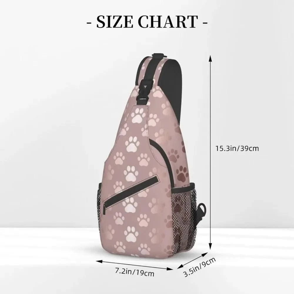Sling Bag for Men Women Rose Gold Dog Paw Animal Crossbody Backpack