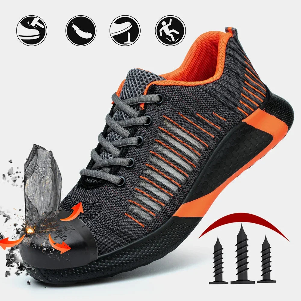 Men's Safety Shoes with Steel Toe Cap Anti-smash Work Sneakers Lightweight Puncture-Resistant Indestructible Breathable Footwear