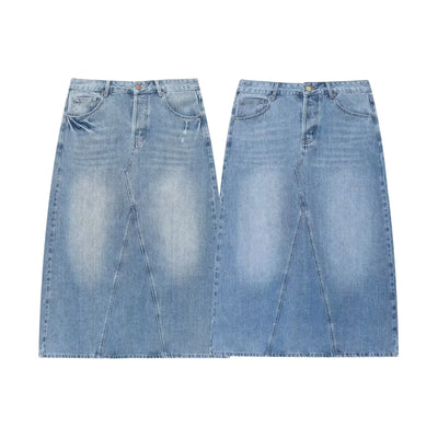 High waist A-line denim skirt pure cotton casual summer new style women's retro simple commuting polyester fiber midi skirt
