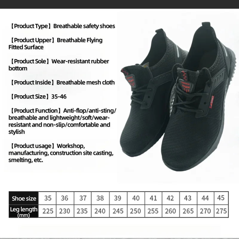 Men's work safety shoes Sports shoes Anti-puncture and anti-smash protection shoes Lightweight men's casual shoes Safety boots