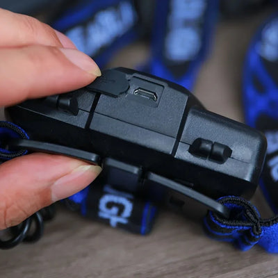 1 headlamp, USB rechargeable, including two 1200mAh lithium batteries, suitable for hiking and camping