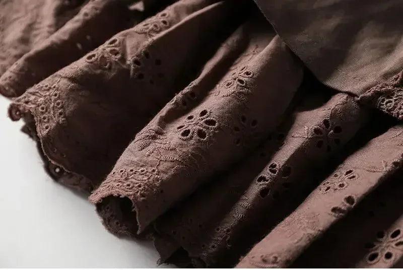 Vintage chic embroidery linen cotton long skirts women summer elastic high waist pleated maxi skirt female elegant