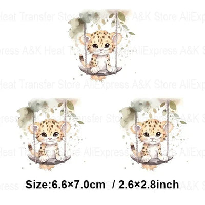 Baby Animal On Swings Heat Transfers For Kids Clothing Elephant Tigers Lion Stickers On Clothes Diy Thermal Patches Decals
