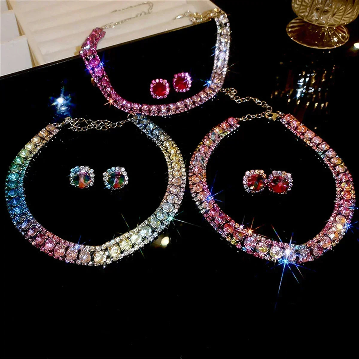 Luxury crystal necklace earrings set