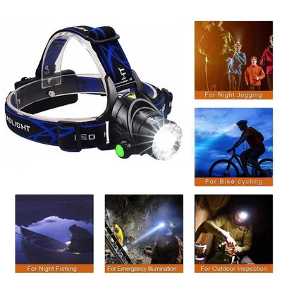 Powerful LED Headlamp Rechargeable Telescopic Zoomable Headlight Outdoor Waterproof Work Head Lamp High Lumen Head Torch