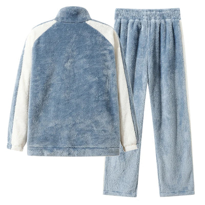 Men's Pajamas made of coral fleece, Plus Size 8XL, spliced, square collar, long sleeves, long pants, warm Sleepwear Set