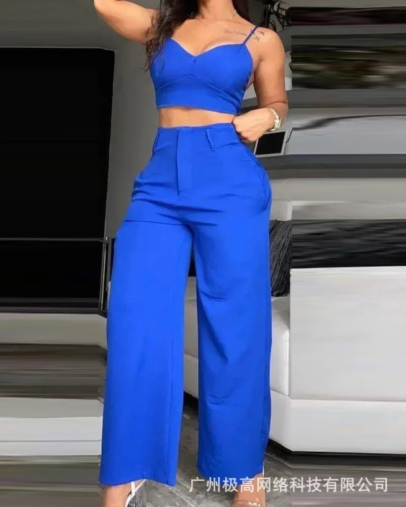 2 Piece Set Women V-Neck Red Top