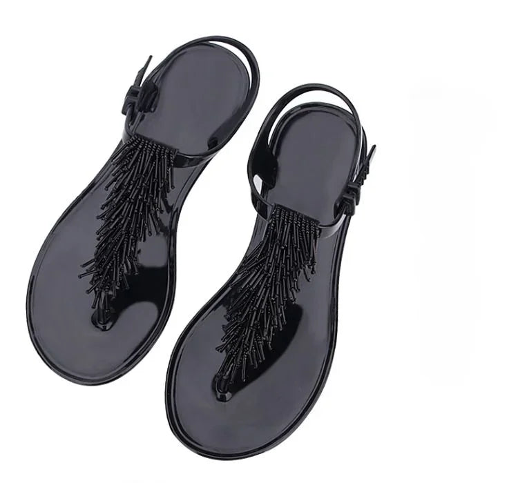 Women's Shoes Flip-flops Sandals for Woman Black Footwear Plastic with Low Heels Summer 2024 Crystal Pvc Wholesale Luxury Sale H