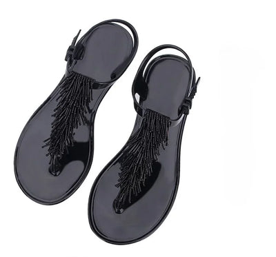 Women's Shoes Flip-flops Sandals for Woman Black Footwear Plastic with Low Heels Summer 2024 Crystal Pvc Wholesale Luxury Sale H