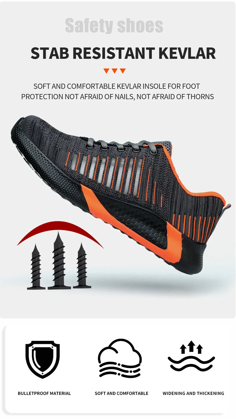 Men's Safety Shoes with Steel Toe Cap Anti-smash Work Sneakers Lightweight Puncture-Resistant Indestructible Breathable Footwear