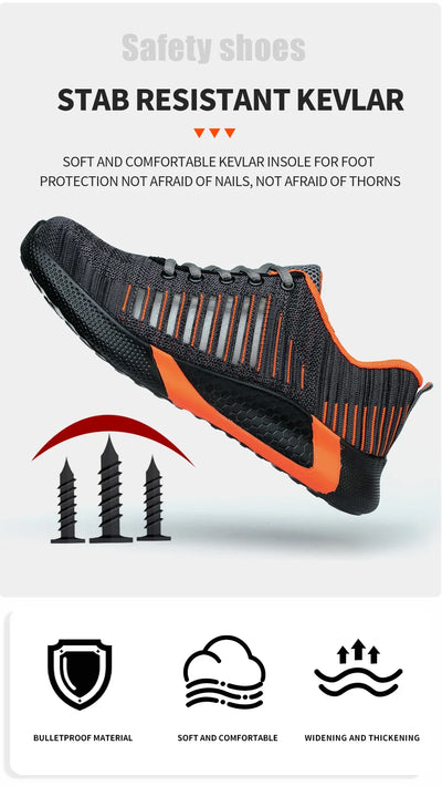 Men's Safety Shoes with Steel Toe Cap Anti-smash Work Sneakers Lightweight Puncture-Resistant Indestructible Breathable Footwear