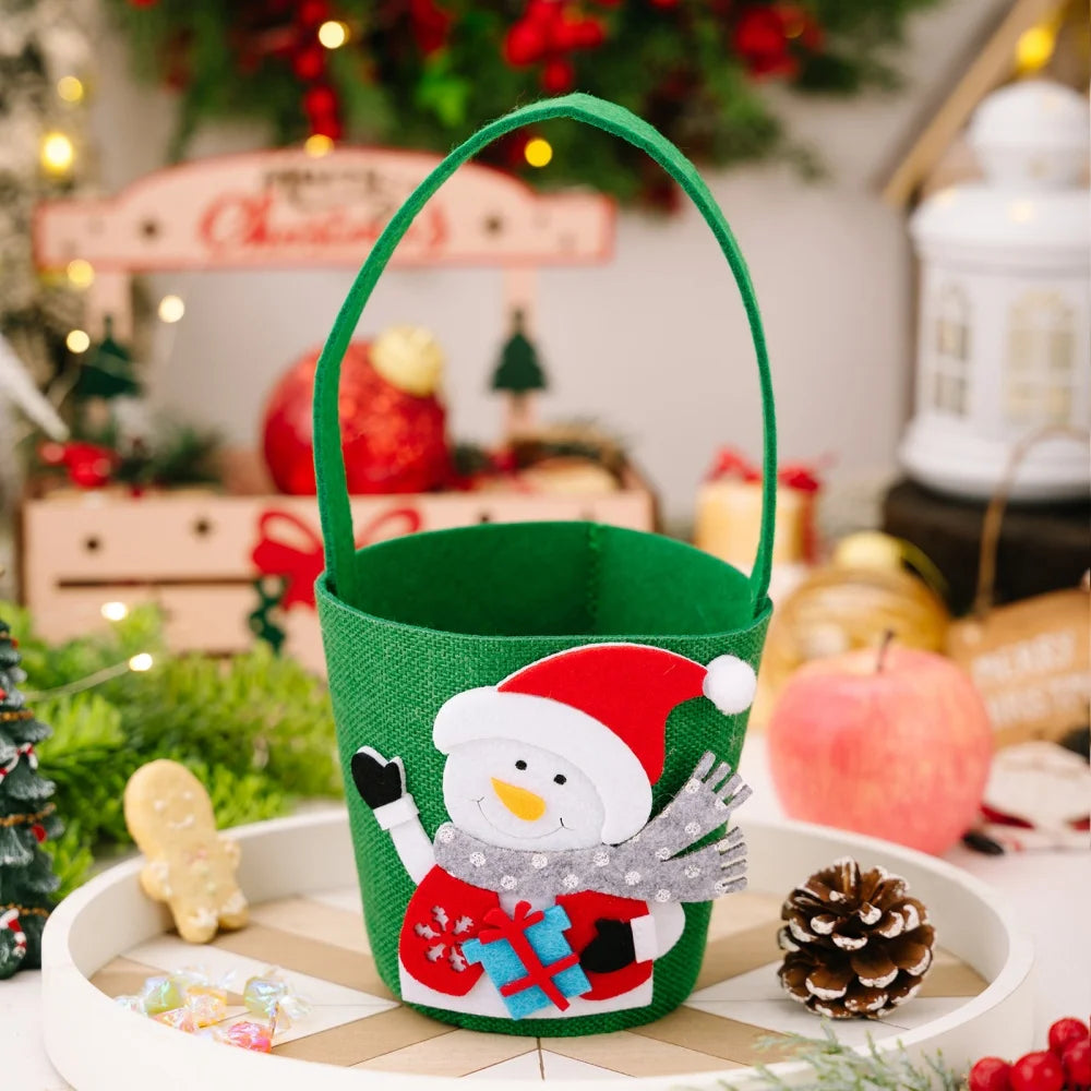 Christmas Gift Bag Spacious Cartoon Gift Bucket Elk Cloth Handbag Festive Santa Claus Bag For Gift Giving 'S Party