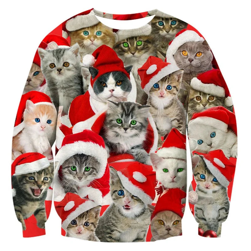 Ugly Christmas Sweater For Men Women Funny Novelty Xmas Sweatshirt 3d Printed Cartoon Animal Long Sleeve Pullover Hoodies Tops