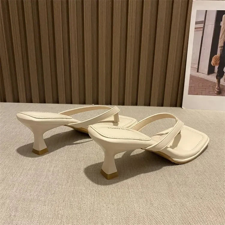 Flip Flops Women Summer Outside New Square Head Slim Heel Sandals Fashion Clip Toe Slippers Women Sandals Pantuflas De Mujer