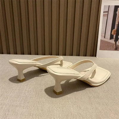 Flip Flops Women Summer Outside New Square Head Slim Heel Sandals Fashion Clip Toe Slippers Women Sandals Pantuflas De Mujer