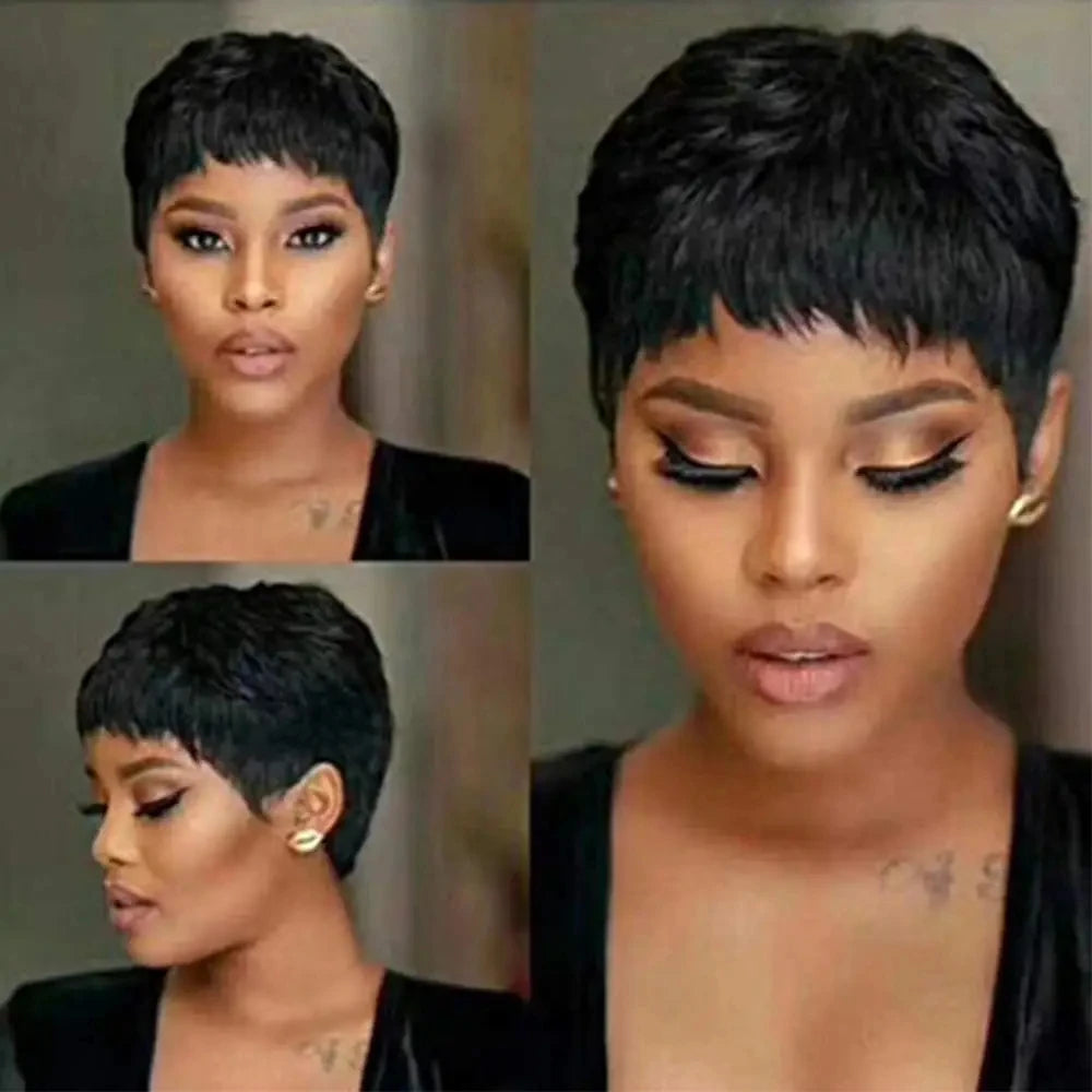 Short human hair wigs Pixie Cut Wigs Human Hair For Black Women With Bangs Brazilian Virgin Hair Cheap Wig machine made