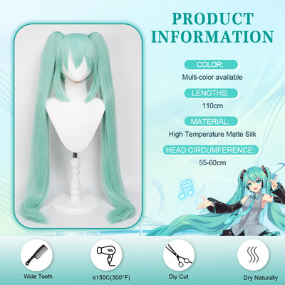 Anime Cosplay Wig, 110cm Double Ponytail Synthetic Fiber Wig, Halloween, Christmas