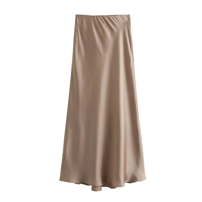 Satin Skirt Woman High Waist Elegant Long Skirts For Women Fashion Summer Midi Skirt Office Women's Skirts