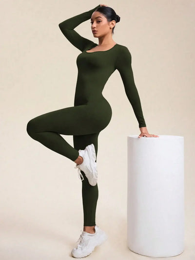 Women Jumpsuits Long Sleeve Sexy Backless Bodycon Rompers Scrunch Butt V Back Playsuit Workout Bodysuit