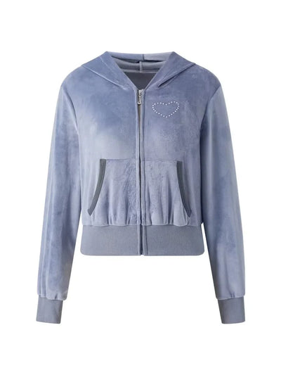 Women Velvet Coats Casual Gothic Grunge Y2K Aesthetic Clothes Zip Up Hooded Sweatshirt Jackets  Autumn Outerwear