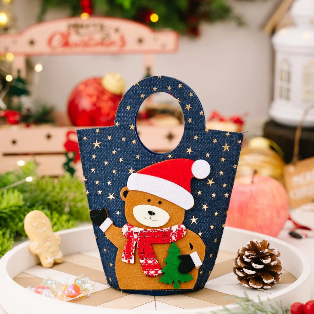 Christmas Gift Bag Spacious Cartoon Gift Bucket Elk Cloth Handbag Festive Santa Claus Bag For Gift Giving 'S Party