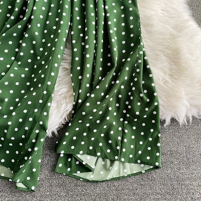 V Neck Sexy Dolman Sleeves Waist Slim Polka Dot Print Jumpsuit Women Wide Leg Trousers Jumpsuit