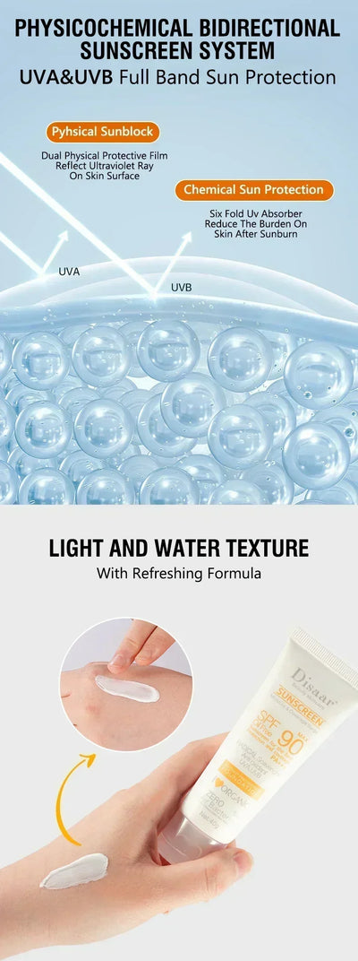 SPF90+ sunscreen, moisturizing, whitening, facial and body sunscreen, UV protection, skin care and anti-aging