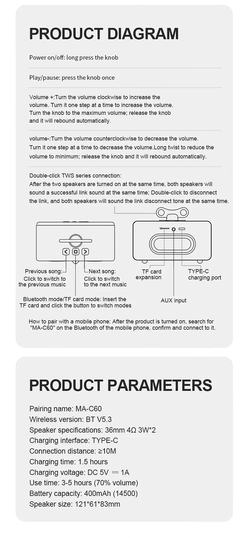 Bluetooth speaker, wireless, desktop, high-quality sound, low bass, volume, mini, outdoor, plug-and-play, retro, portable speake