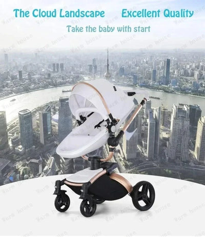 3-in-1 Luxury High-view Baby Stroller with Car Seat Foldable Newborn Baby Stroller PU Leather Two-way Baby Stroller