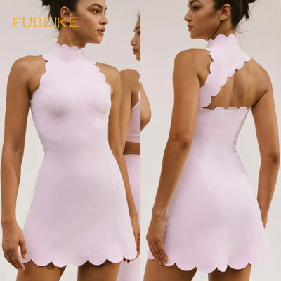 FUBEIKE Sleeveless Pullover Lace Tennis Dress Slim Fit Sporty Jumpsuit Woman Tight With Chest Pad Women's Sportswear One-Piece